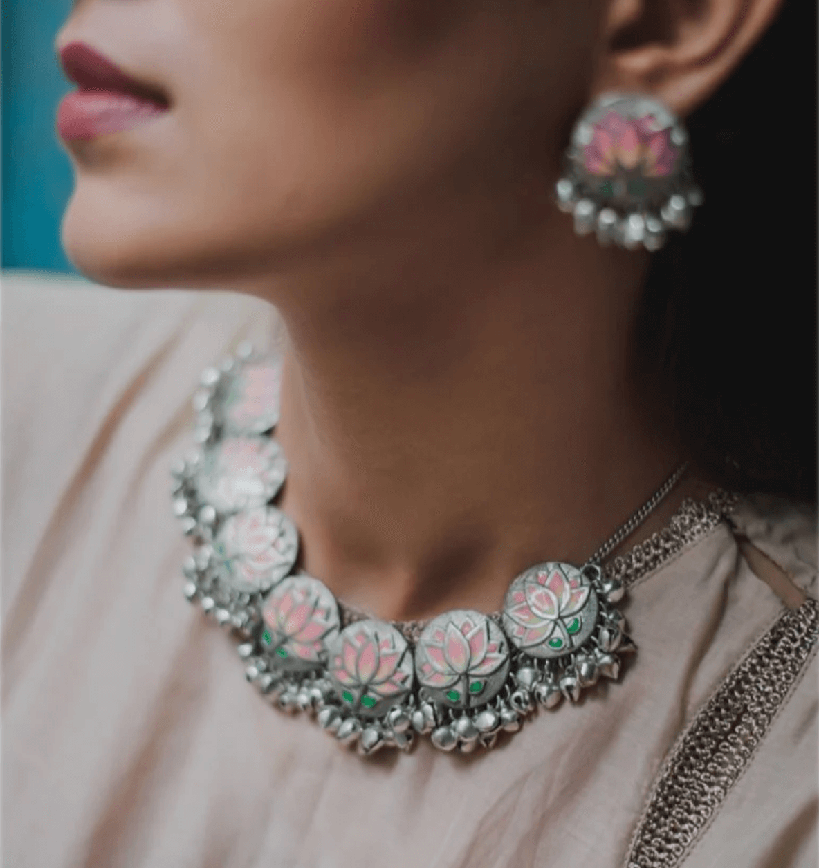 Diwali Gift Guide: Unique and Personal Gifts with a Cultural Twist – Pink Silver Lotus Necklace.